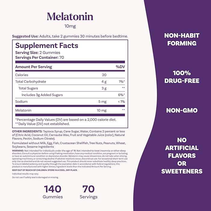 Natrol Melatonin Gummies, Sleep Support for Adults, Melatonin 10 mg, 140 Strawberry-Flavored, Up to 70 Days - Image 7
