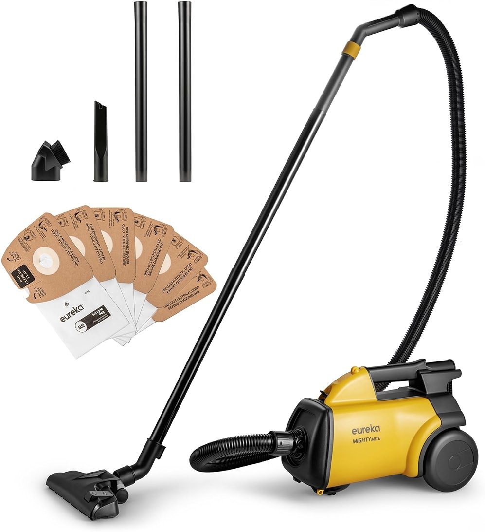 Eureka 3670M Canister Cleaner, Lightweight Powerful Vacuum for Carpets and Hard floors, w/ 5bags,Yellow - Product Image