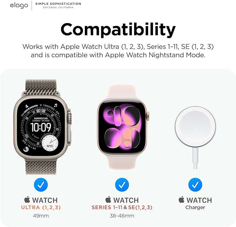 elago W2 Charger Stand Compatible with Apple Watch Series Ultra3/Ultra2/Ultra/11/10/9/8/7/6/5/4/3/2/1/SE3/SE2/SE1 (49mm, 46mm, 45mm, 44mm, 42mm, 41mm, 40mm, 38mm) - Image 7
