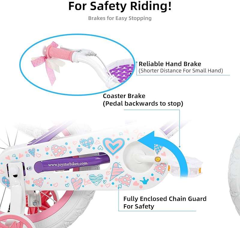 JOYSTAR Angel Girls Bike for Toddlers and Kids Ages 2-13 Years Old, 12 14 16 18 20 Inch Kids Bike with Training Wheels & Basket, 20 24 Inch Girls Bicycle with Handbrake & Kickstand - Image 3
