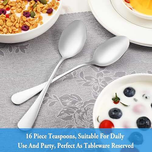 Teaspoon Set,16 Piece 6.7" Spoons Silverware, Premium Food Grade Stainless Steel Tea Spoons, Durable Small Spoon, Good Teaspoons, Kitchen Dessert Spoon Set, Mirror Finish & Dishwasher Safe - Image 7