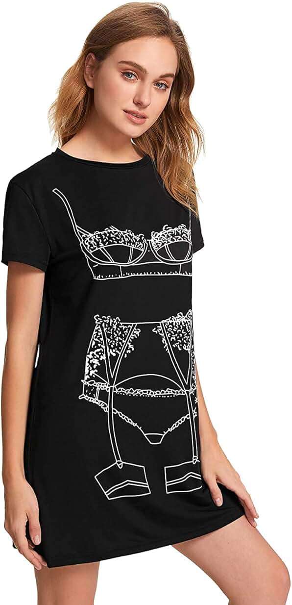 Floerns Women's Funny Lingerie Nightgown Cute Print Tshirt Sleepdress - Image 4