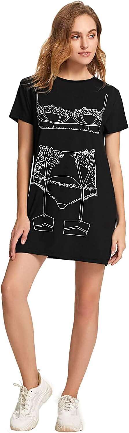 Floerns Women's Funny Lingerie Nightgown Cute Print Tshirt Sleepdress - Image 5