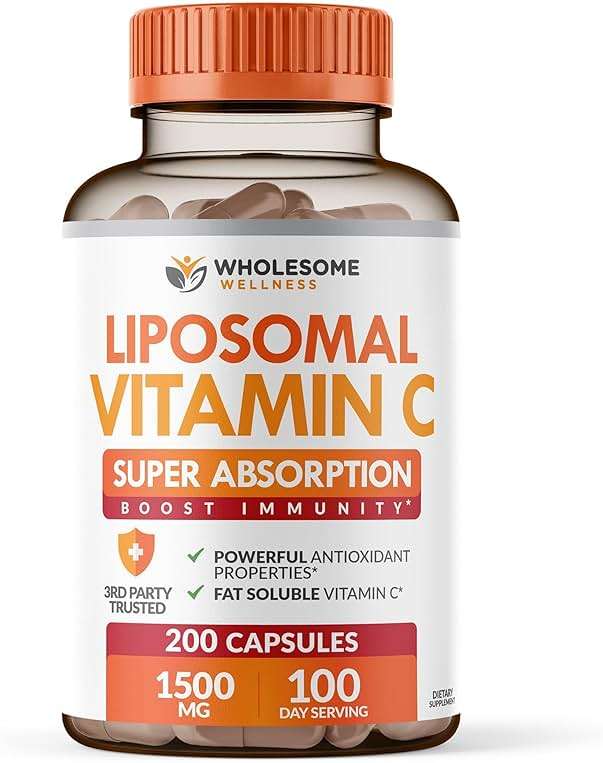 Wholesome Wellness Liposomal Vitamin C Capsules (200 Pills 1500mg Buffered) High Absorption, Immune System & Collagen Booster, High Dose Fat Soluble Immunity Support Ascorbic Acid, Natural Vegan - Image 1