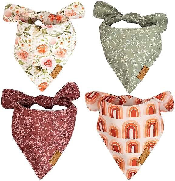 Remy+Roo Large Spring Dog Bandanas - 4 Pack Rubi Set | Premium Durable Adjustable Polyester Fabric | Patented Shape Girl Bandana, Floral Bandana - Product Image