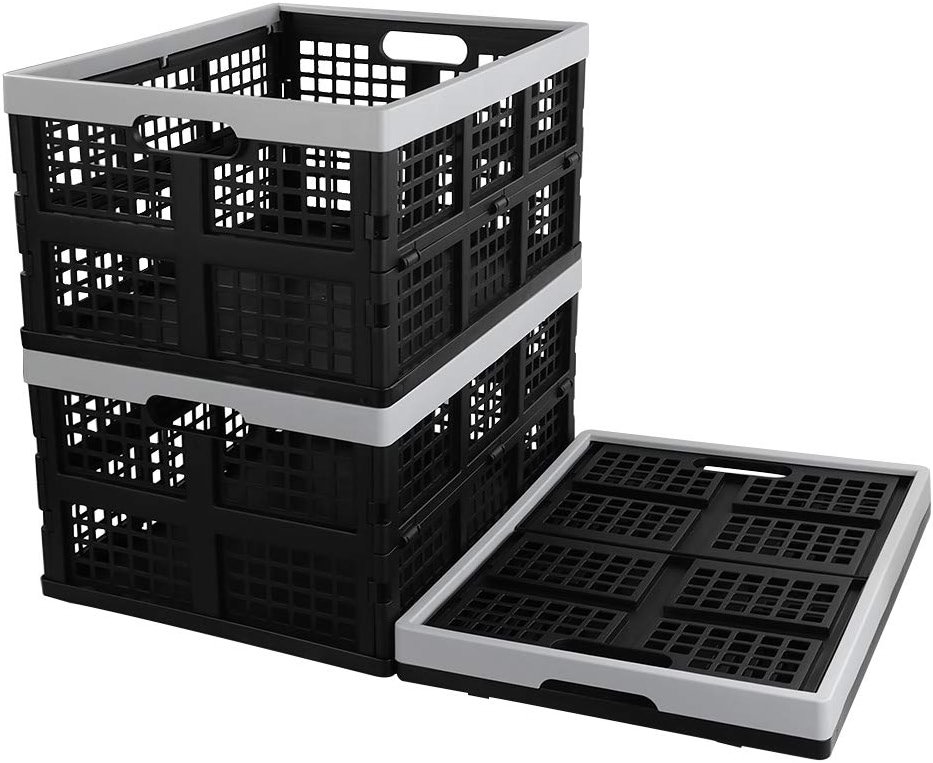 Kekow 30 L Black Plastic Collapsible Storage Basket, 3-Pack Folding Crates Storage - Product Image