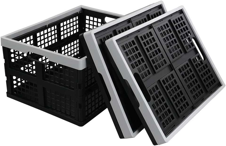 Kekow 30 L Black Plastic Collapsible Storage Basket, 3-Pack Folding Crates Storage - Image 7