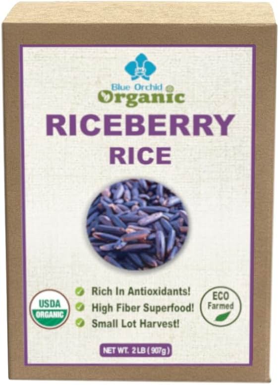Organic Riceberry Rice 2 LB - Purple Thai Black Jasmine Whole Grain - Gluten Free High Fiber Superfood - Non-GMO Antioxidant Rich - Premium Gourmet Cooking Rice - Product Image