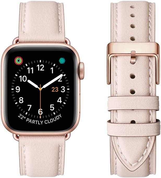 OMIU Leather Bands Compatible with Apple Watch Band 42mm(Series3 2 1) 44mm 45mm 46mm 49mm, Genuine Leather Wristband Starp for iWatch SE Series 11 10 9 8 7 6 5 4 3 2 1 Ultra for Women Men - Product Image