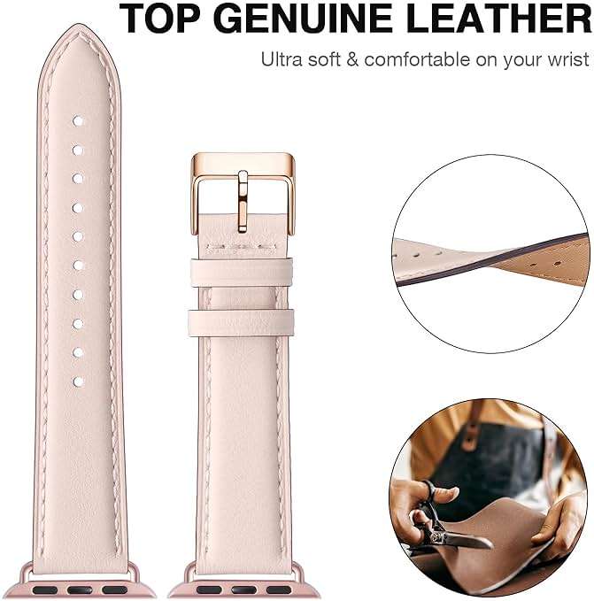OMIU Leather Bands Compatible with Apple Watch Band 42mm(Series3 2 1) 44mm 45mm 46mm 49mm, Genuine Leather Wristband Starp for iWatch SE Series 11 10 9 8 7 6 5 4 3 2 1 Ultra for Women Men - Image 2