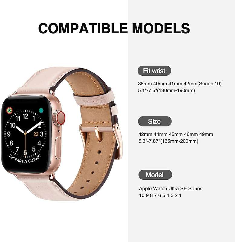 OMIU Leather Bands Compatible with Apple Watch Band 42mm(Series3 2 1) 44mm 45mm 46mm 49mm, Genuine Leather Wristband Starp for iWatch SE Series 11 10 9 8 7 6 5 4 3 2 1 Ultra for Women Men - Image 4