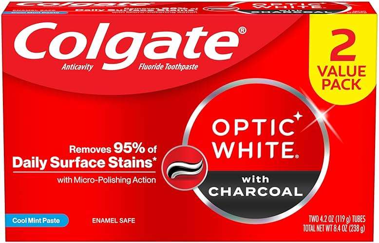 Colgate Optic White Whitening Toothpaste with Charcoal, Whitening with Charcoal Toothpaste Pack, Removes Daily Surface Stains, Enamel-Safe for Daily Use, Vegan, Cool Mint Paste, 2 Pack, 4.2 oz - Image 1