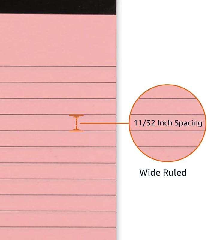 Amazon Basics Wide Ruled 8.5 x 11.75-Inch 50 Sheet Perforated Lined Writing Note Pads, Pack of 6, 300 Count, Multicolor - Image 5
