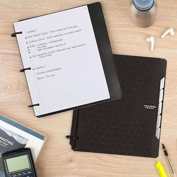 Five Star Flex Refillable Notebook + Study App, College Ruled Paper and 1 Inch TechLock Ring Binder with Pockets, Tabs and Dividers, 200 Sheet Capacity, Black (29328AA2) - Image 8
