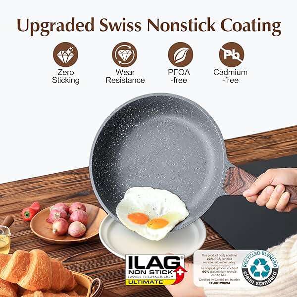 SENSARTE Nonstick Frying Pan Skillet, Swiss Granite Coating Omelette Pan, Healthy Stone Cookware Chef's Pan, PFOA Free (8/9.5/10/11/12.5 Inch) (9.5 Inch) - Image 4