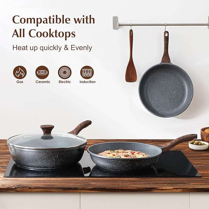 SENSARTE Nonstick Frying Pan Skillet, Swiss Granite Coating Omelette Pan, Healthy Stone Cookware Chef's Pan, PFOA Free (8/9.5/10/11/12.5 Inch) (9.5 Inch) - Image 5