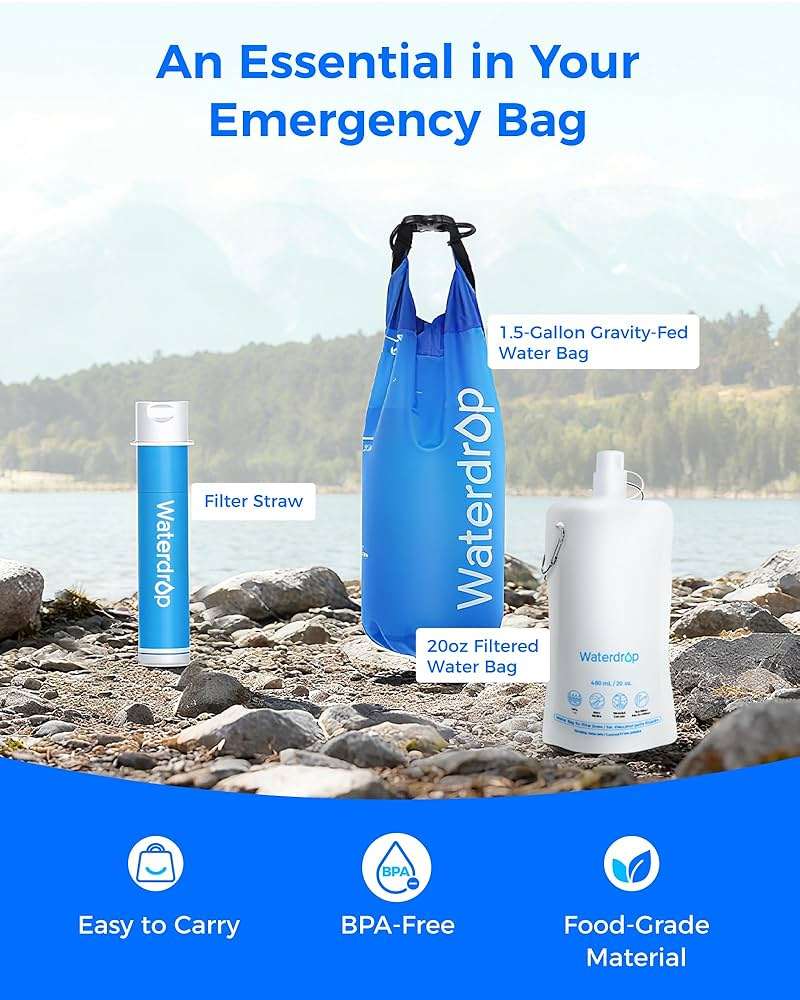 Waterdrop Gravity Water Filter Straw, Camping Water Filtration System, Water Purifier Survival for Travel, Backpacking and Emergency Preparedness, 1.5 gal Bag, 5 Stage Filtration, Pack of 1 - Image 7