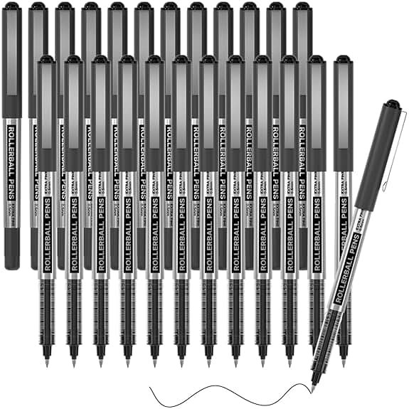 Shuttle Art RollerBall Pens, 25 Pack Black Fine Point Roller Ball Pens, 0.5mm Liquid Ink Pens for Writing Journaling Taking Notes School Office - Product Image