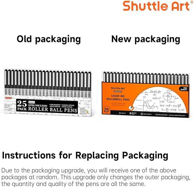 Shuttle Art RollerBall Pens, 25 Pack Black Fine Point Roller Ball Pens, 0.5mm Liquid Ink Pens for Writing Journaling Taking Notes School Office - Image 8