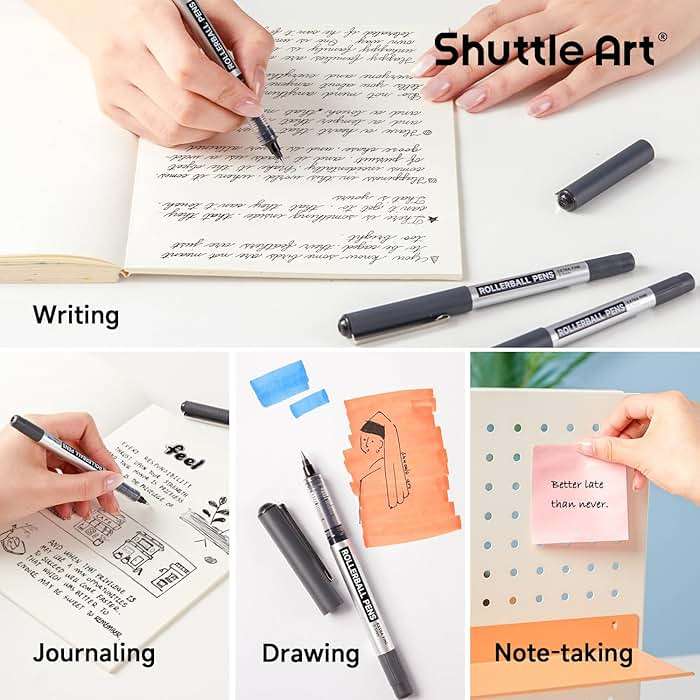Shuttle Art RollerBall Pens, 50 Pack Black Fine Point Roller Ball Pens, 0.5mm Liquid Ink Pens for Writing Journaling Taking Notes School Office - Image 5