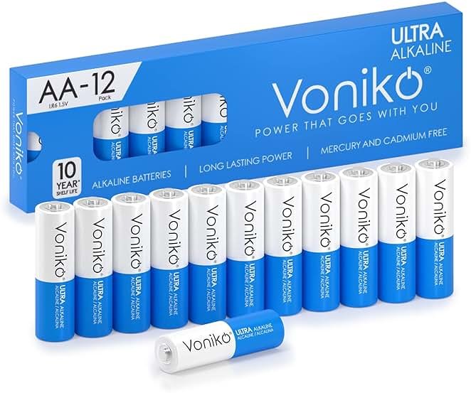 Voniko - Premium Grade AA Batteries - (12 Pack) - Alkaline Double A Battery - Ultra Long-Lasting, Leakproof 1.5v Batteries - 10-Year Shelf Life - Product Image