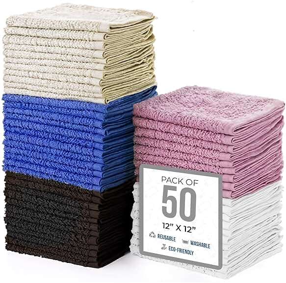 Simpli-Magic Cotton Wash Cloths 12"x12" (50 Pack) – Highly Absorbent Soft Towels – Commercial Terry Washcloth for Face, Hand, Bath, Kitchen, Gym & Hotel (Multicolor) - Image 1
