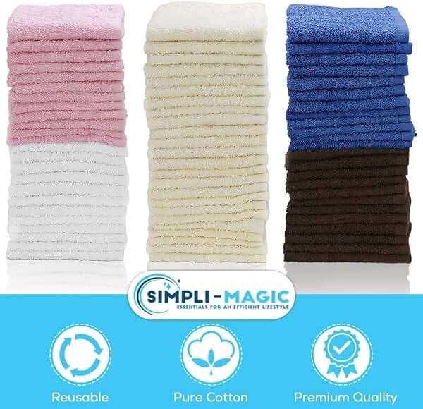 Simpli-Magic Cotton Wash Cloths 12"x12" (50 Pack) – Highly Absorbent Soft Towels – Commercial Terry Washcloth for Face, Hand, Bath, Kitchen, Gym & Hotel (Multicolor) - Image 6