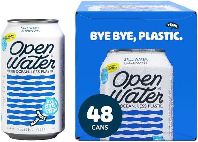Open Water Still 12oz Cans (4 Cases, 48 Cans) - Sustainable Aluminum Canned Still Water With Electrolytes - 7.0 pH Balanced BPA-Free Ultra-Purified Water - Image 1