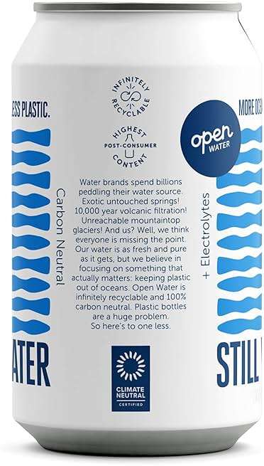 Open Water Still 12oz Cans (4 Cases, 48 Cans) - Sustainable Aluminum Canned Still Water With Electrolytes - 7.0 pH Balanced BPA-Free Ultra-Purified Water - Image 2