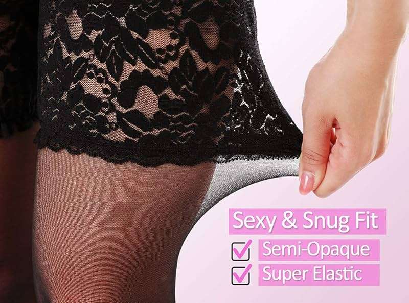 G&Y Thigh High Stockings with Silicone - 15D Sheer Lace Top Nylon Stay Up Pantyhose for Women - Image 3