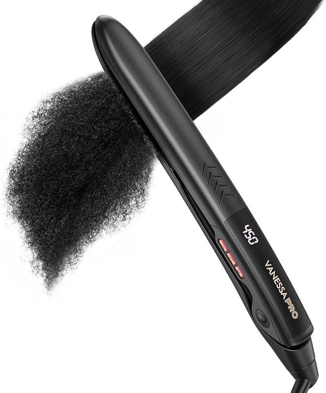VANESSA PRO Flat Iron Hair Straightener, 100% Pure Titanium Flat Iron for One Pass to Achieve a Sleek Look, Curls Beautifully & Straightens Well - 1 inch - Product Image