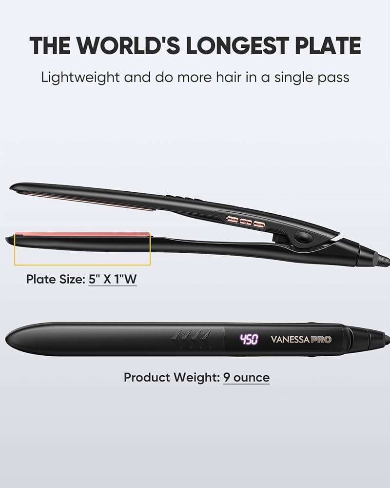 VANESSA PRO Flat Iron Hair Straightener, 100% Pure Titanium Flat Iron for One Pass to Achieve a Sleek Look, Curls Beautifully & Straightens Well - 1 inch - Image 9