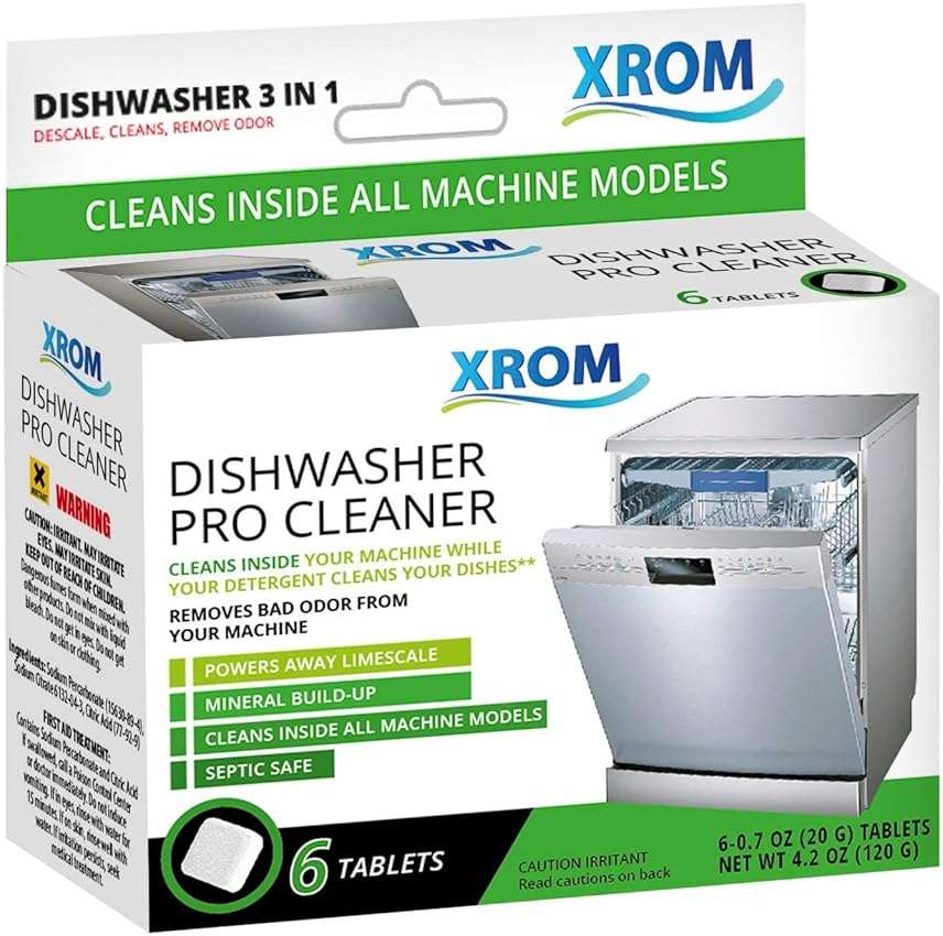 XROM Dishwasher Cleaner Tablets, Plant Based, Deep Clean and Descaler, Removes Odors & Hard Water Stains, 6 Treatments. - Image 1