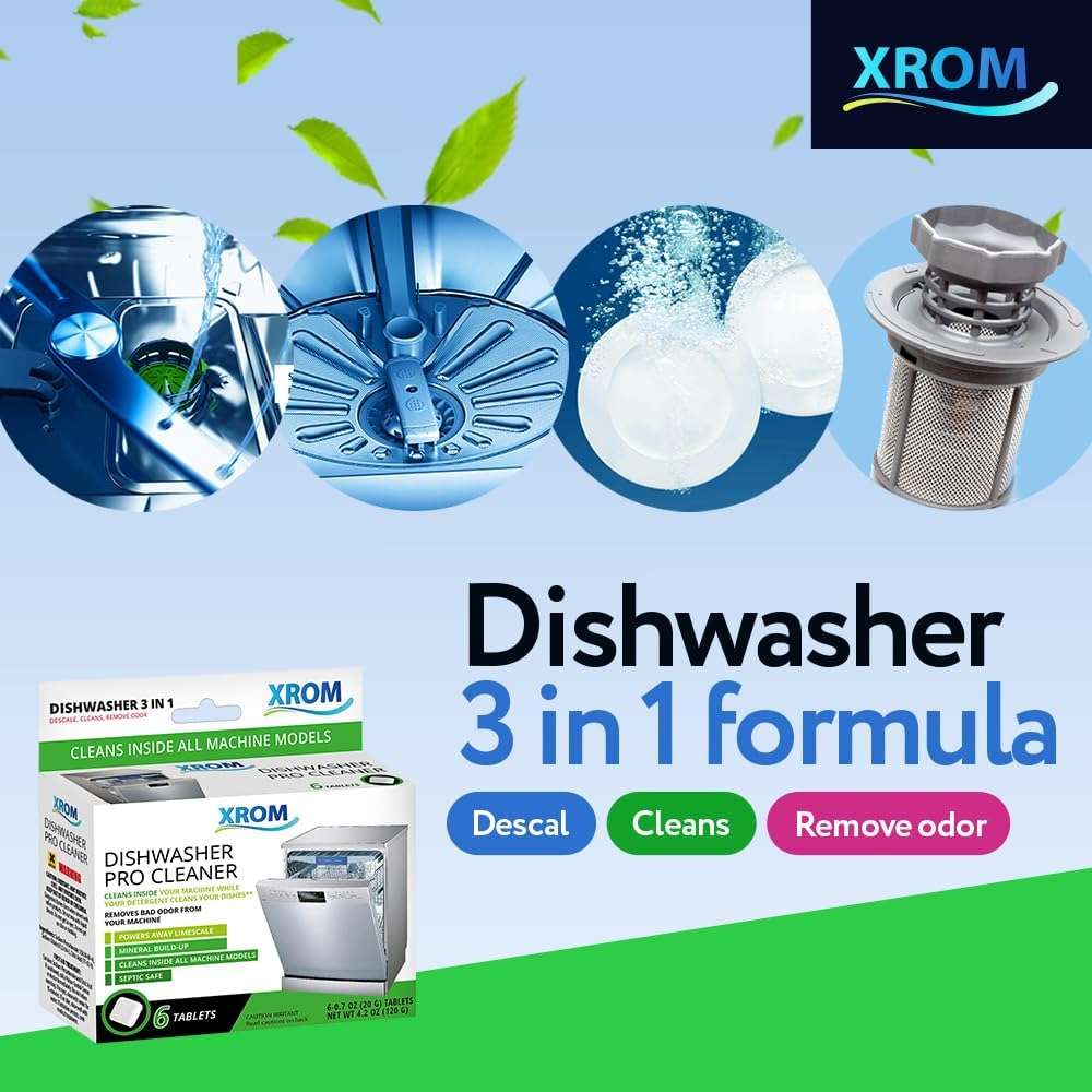 XROM Dishwasher Cleaner Tablets, Plant Based, Deep Clean and Descaler, Removes Odors & Hard Water Stains, 6 Treatments. - Image 4