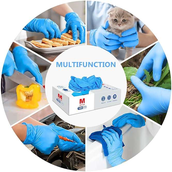 squish Disposable Gloves, Blue 4 mil Vinyl Synmax Blend Exam Gloves Non Sterile, Powder Free, Latex Free - Cleaning Supplies, Kitchen and Food Safe(Pack of 100) (Blue Medium) - Image 2