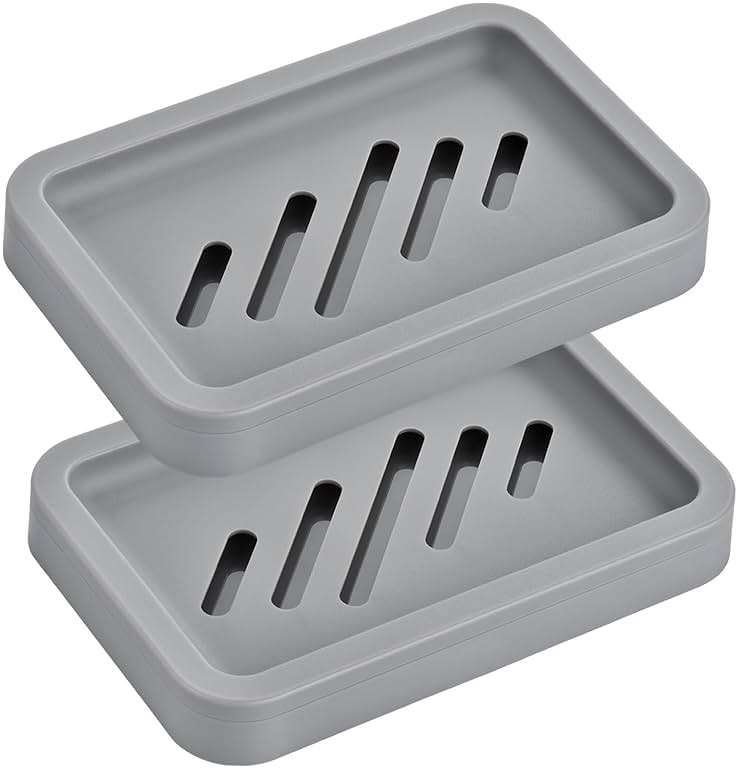 2PCS Grey Soap Holders, Premium Plastic Bamboo Dish, Soap Dishes | Easy Clean, Premium Soap Dishes and Saver for Shower, Bar Soap, Bathroom, Kitchen Sink, Bath tub, Sponge, Extend Soap Life - Image 1