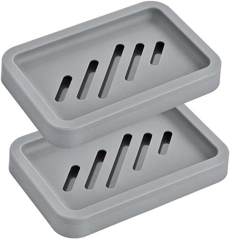 2PCS Grey Soap Holders, Premium Plastic Bamboo Dish, Soap Dishes | Easy Clean, Premium Soap Dishes and Saver for Shower, Bar Soap, Bathroom, Kitchen Sink, Bath tub, Sponge, Extend Soap Life - Product Image