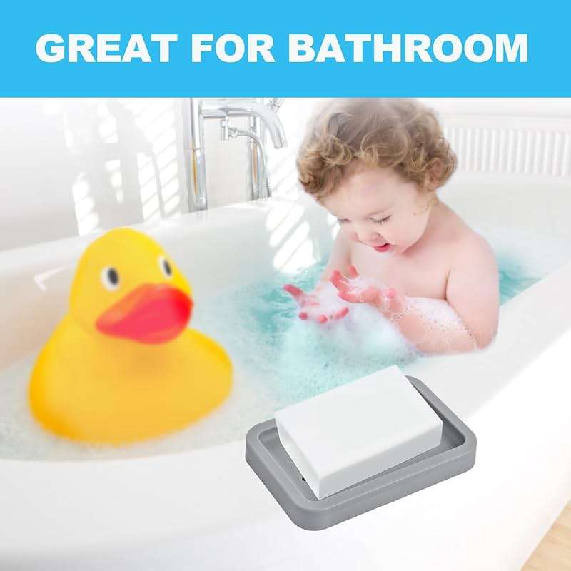 2PCS Grey Soap Holders, Premium Plastic Bamboo Dish, Soap Dishes | Easy Clean, Premium Soap Dishes and Saver for Shower, Bar Soap, Bathroom, Kitchen Sink, Bath tub, Sponge, Extend Soap Life - Image 4