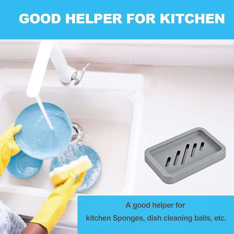 2PCS Grey Soap Holders, Premium Plastic Bamboo Dish, Soap Dishes | Easy Clean, Premium Soap Dishes and Saver for Shower, Bar Soap, Bathroom, Kitchen Sink, Bath tub, Sponge, Extend Soap Life - Image 5