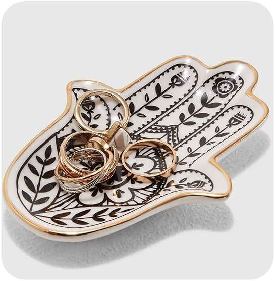 MADE BY LUCKY Jewelry Trinket Ring Dish Ceramic Hamsa Evil Eye Hand of Fatima Holder Key Ashtary Trinket Plate Bowl Small Boho Home Decorative Cute Decor Jewelry Tray Dish Gift Mom Brithday - Image 1
