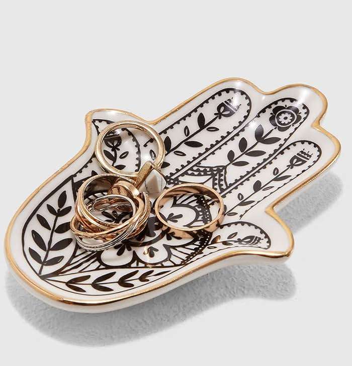 MADE BY LUCKY Jewelry Trinket Ring Dish Ceramic Hamsa Evil Eye Hand of Fatima Holder Key Ashtary Trinket Plate Bowl Small Boho Home Decorative Cute Decor Jewelry Tray Dish Gift Mom Brithday - Image 3