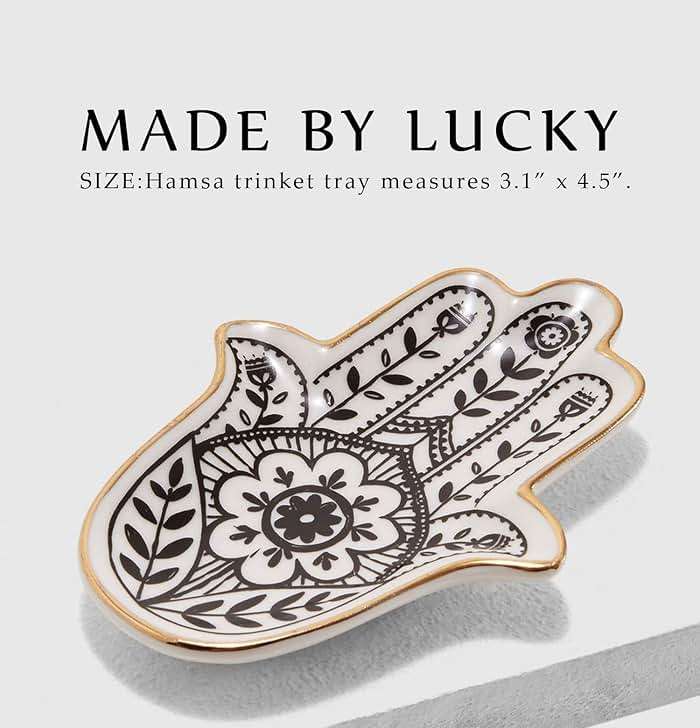 MADE BY LUCKY Jewelry Trinket Ring Dish Ceramic Hamsa Evil Eye Hand of Fatima Holder Key Ashtary Trinket Plate Bowl Small Boho Home Decorative Cute Decor Jewelry Tray Dish Gift Mom Brithday - Image 4