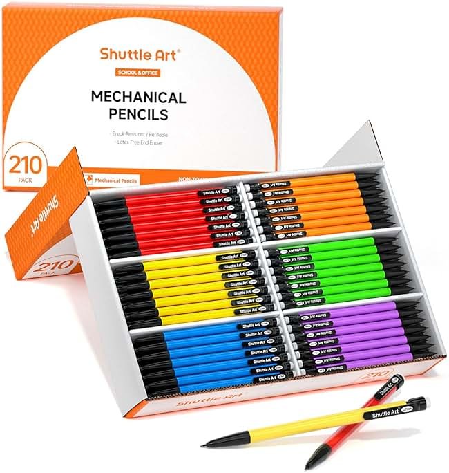 Shuttle Art Mechanical Pencils, 210 Pack Bulk Mechanical Pencils 0.7mm Medium Point, HB #2 Lead, Assorted Barrels, Office School Supplies - Product Image
