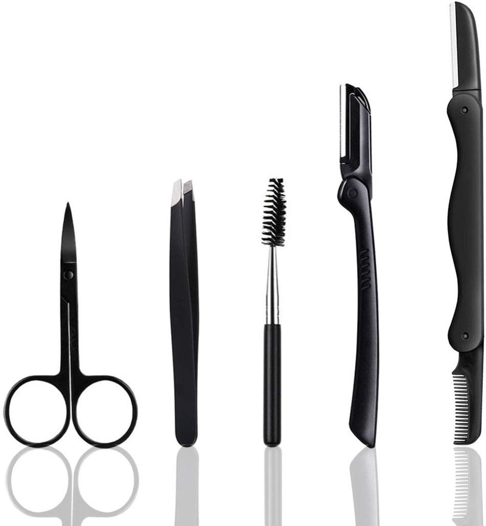 Eyebrow Razor, 5-in-1 Eyebrow Kit, Professional Eyebrow Grooming Set, Eyebrow Trimmer Set for Women and Men, Including Brow Razors Trimmer, Brush, Eyebrow Scissors, Slant Tweezers - Product Image