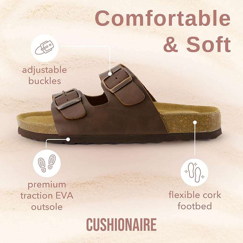 CUSHIONAIRE Lane Cork Footbed Womens Sandals Comfortable Double Buckle Slip On Sandals for Women with Arch Support and Classic Two Strap Design - Image 5
