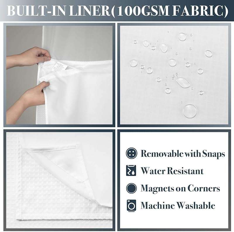N&Y HOME Waffle Weave Shower Curtain with Snap-in Fabric Liner Set, 12 White Hooks Included - Hotel Style, Waterproof & Washable, Heavyweight Fabric & Mesh Top Window - 71x72, White - Image 4