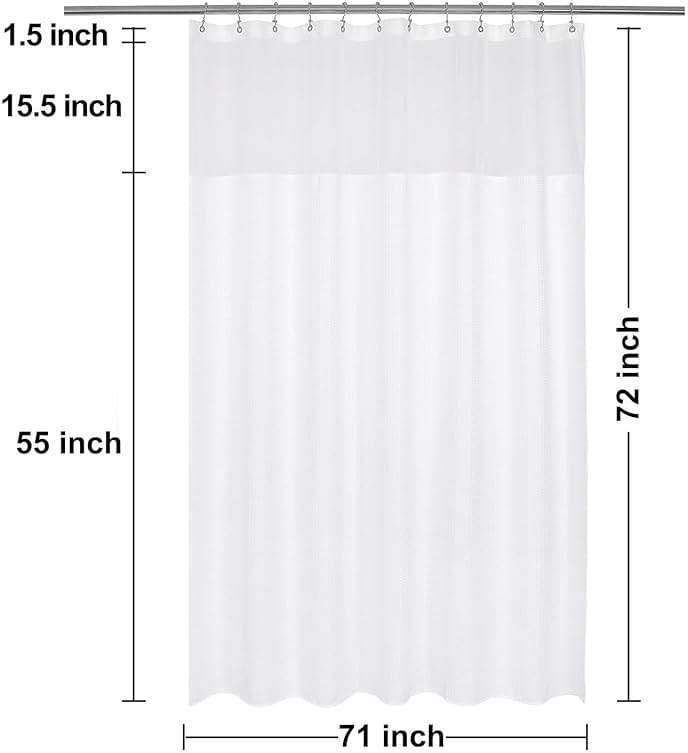 N&Y HOME Waffle Weave Shower Curtain with Snap-in Fabric Liner Set, 12 White Hooks Included - Hotel Style, Waterproof & Washable, Heavyweight Fabric & Mesh Top Window - 71x72, White - Image 6