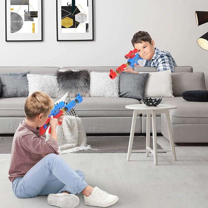SpringFlower Shooting Game Toy for 6 7 8 9 10+ Years Olds Boys,2pk Foam Ball Popper Air Toy Guns with Standing Shooting Target,24 Foam Balls, for Kids - Image 2