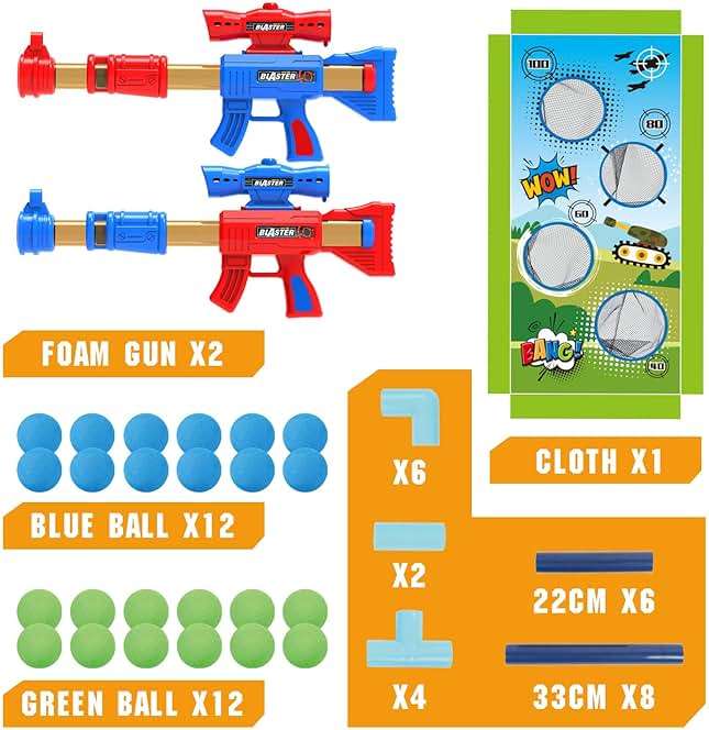 SpringFlower Shooting Game Toy for 6 7 8 9 10+ Years Olds Boys,2pk Foam Ball Popper Air Toy Guns with Standing Shooting Target,24 Foam Balls, for Kids - Image 4