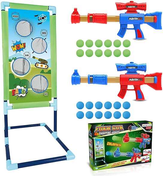 SpringFlower Shooting Game Toy for 6 7 8 9 10+ Years Olds Boys,2pk Foam Ball Popper Air Toy Guns with Standing Shooting Target,24 Foam Balls, for Kids - Image 6